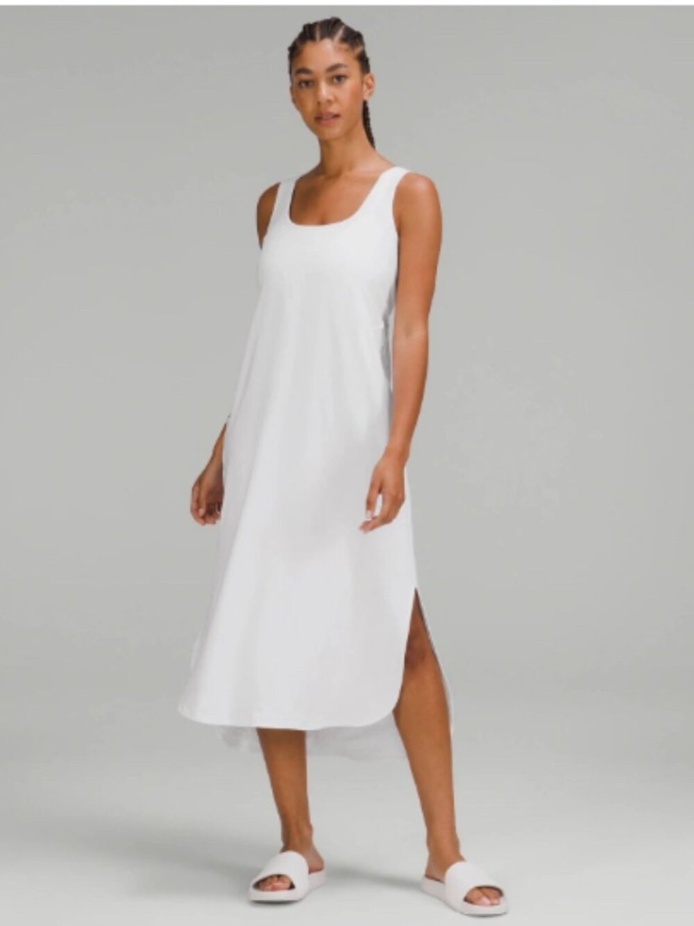 Lululemon Women White (Size 8) Pima Cotton Open Back Midi Dress White EUC